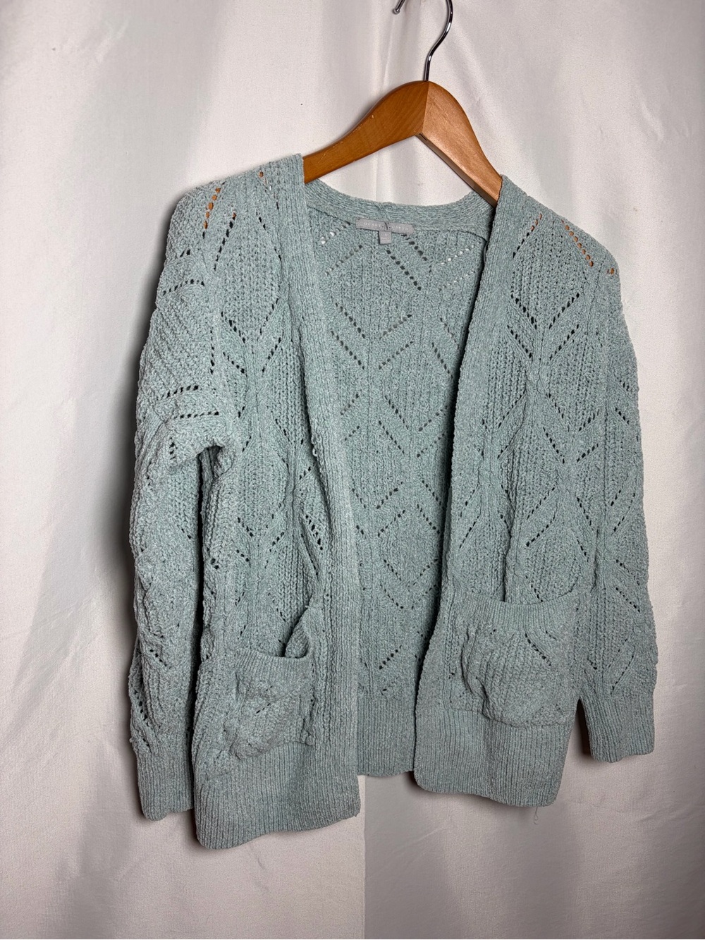Open-Front Pointelle Knit Cardigan - Light Seafoam